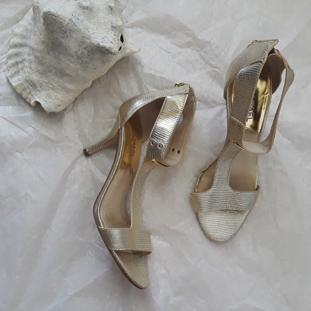 Michael Kors gold t-strap heels